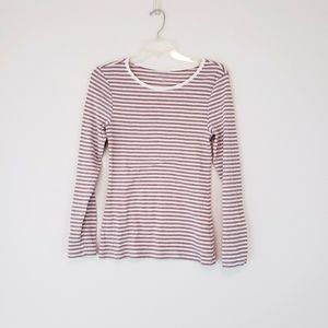 Old Navy Tan White Cream Stripe Long Sleeve Shirt Size Medium Slim Skinny